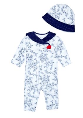 Little Me Newborn Girls Nautical Rose Coverall With Sailor Hat
