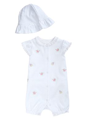 Little Me Dainty Blossoms Dot Romper & Hat Set
