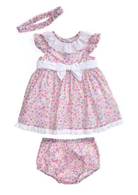 Little Me Dainty Floral Print Dress with Matching Panty and Headband