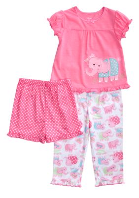 Little Me Happy Elephant Applique 3-piece Pajama Set Toddler Girls