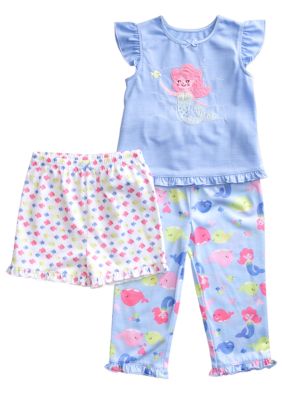 Little Me Mermaid Applique 3-piece Pajama Set Toddler Girls