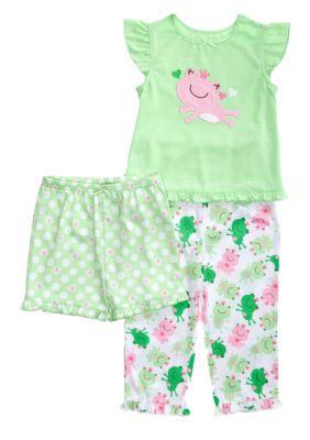 Little Me Happy Frog Applique 3-piece Pajama Set Toddler Girls