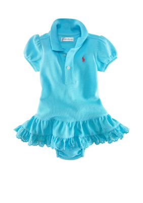 Ralph Lauren Childrenswear Short Sleeved Eyelet Ruffled Polo Dress - Newborn