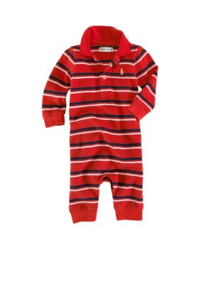 Ralph Lauren Childrenswear Stripe Mesh Polo Coverall - Newborn
