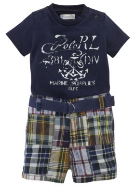 Ralph Lauren Childrenswear Graphic Tee and Plaid Short Set