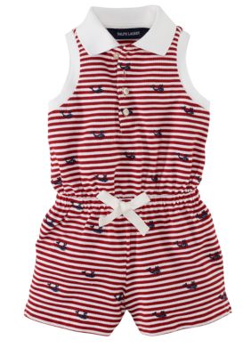 Ralph Lauren Childrenswear Marine Embroidered Striped Romper