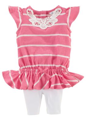 Ralph Lauren Childrenswear Lace Panel Striped Top and Legging Set