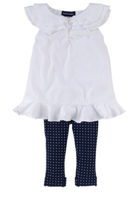 Ralph Lauren Childrenswear Ruffle Tunic and Polka-Dot Legging Set