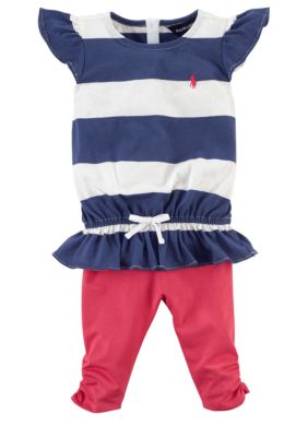 Ralph Lauren Childrenswear Flutter Sleeve Stripe Top and Legging Set