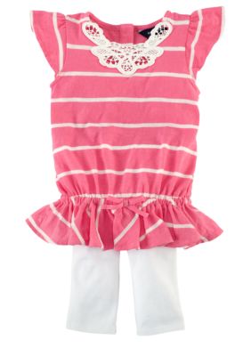 Ralph Lauren Childrenswear Lace Panel Striped Top and Legging Set