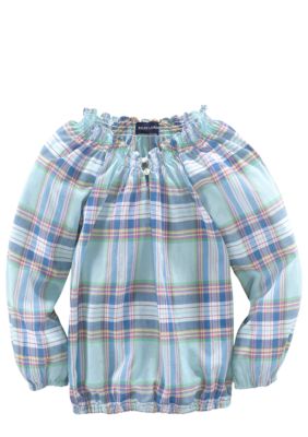 Ralph Lauren Childrenswear Smoked Plaid Boatneck Top Toddler Girls