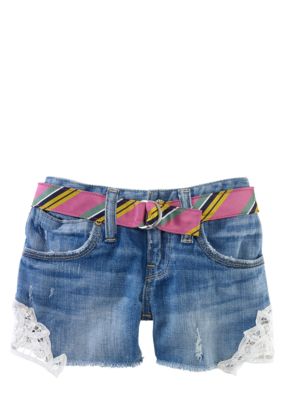 Ralph Lauren Childrenswear Lace Applique Denim Short Toddler Girls