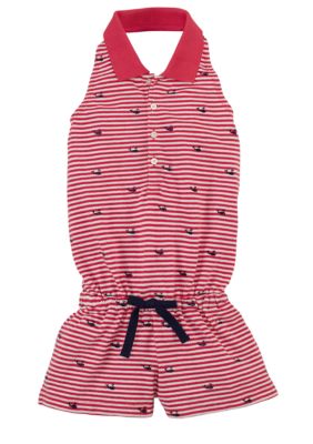 Ralph Lauren Childrenswear Striped Whale Embroidered Romper Toddler Girls