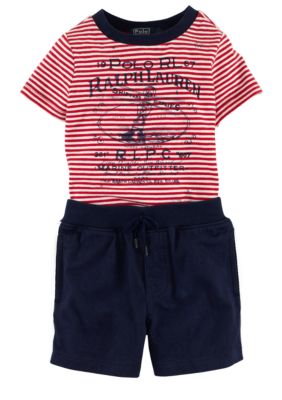 Ralph Lauren Childrenswear Graphic Striped Tee and Short Set