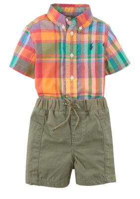 Ralph Lauren Childrenswear Classic Oxford Shirt with Preppy Madras Short Set
