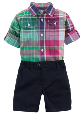 Ralph Lauren Childrenswear Plaid Button Down and Classic Short Set