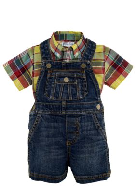 Ralph Lauren Childrenswear Madras Shirt and Denim Shortall Set