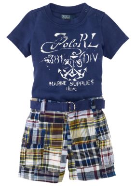 Ralph Lauren Childrenswear Graphic Tee and Plaid Cargo Short Set
