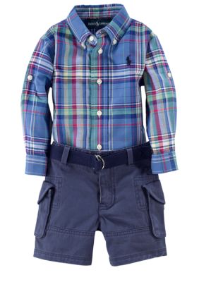 Ralph Lauren Childrenswear Plaid Oxford Shirt and Cargo Short Set