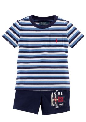 Ralph Lauren Childrenswear Striped Tee and Patch Pocket Short Set