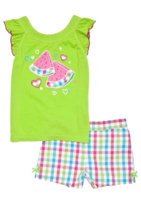 Kids Headquarters Watermelon Plaid Short Set Toddler Girls