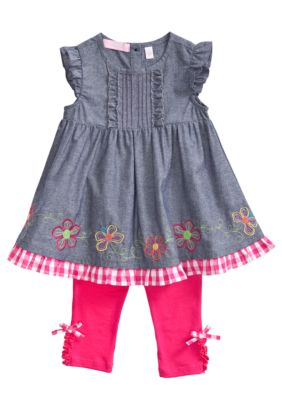 Kids Headquarters Chambray Flower Set Toddler Girls