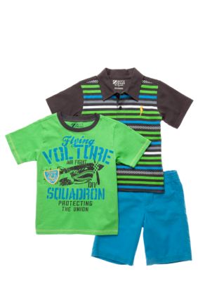 Nannette Striped Polo and Screen Print Tee 3-piece Short Set Toddler Boy