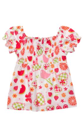 J Khaki Knit Smocked Top Toddler Girls