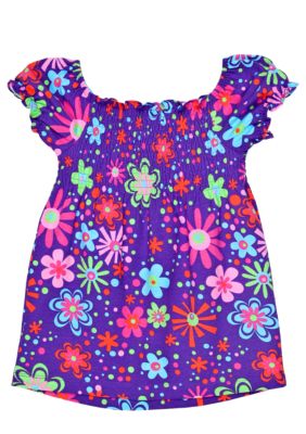 J Khaki Floral Printed Smocked Babydoll Top Toddler Girls