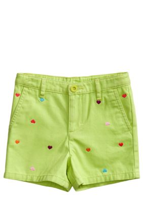 J Khaki Heart Embroidered Short Toddler Girls