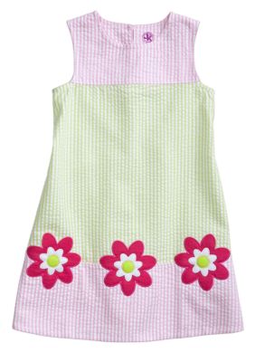 J Khaki Seersucker Floral Dress Toddler Girls