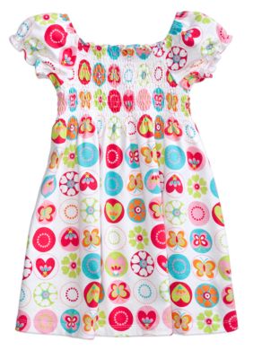 J Khaki Butterfly Print Smock Dress Toddler Girls