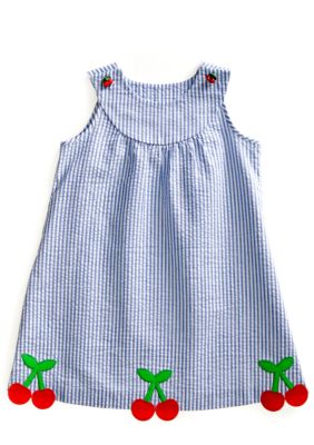 J Khaki Seersucker W/ Cherry Dress Toddler Girls