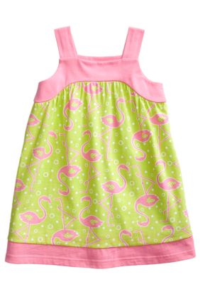 J Khaki Flamingo Print Dress Toddler Girls