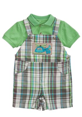 Good Lad Plaid Helicopter Shortall Set Toddler Boy
