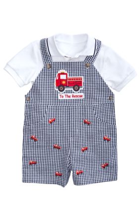 Good Lad Gingham Firetruck Shortall Set Toddler Boys
