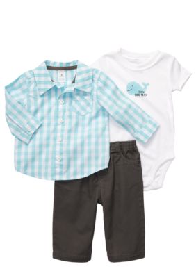 Carter's 3-Piece Check Whale Pant Set