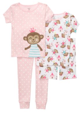 Carter's 4-Piece Monkey Pajama Set Toddler Girls