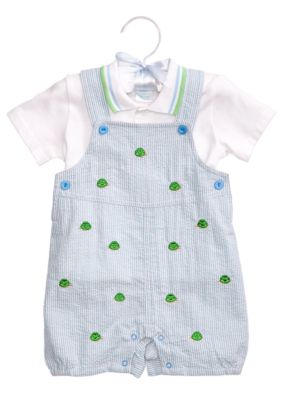 Nursery Rhyme 2-Piece Seersucker Turtle Shortall Set