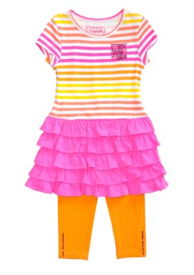Flapdoodles Ombre T-Shirt Stripe Dress Set Toddler Girls