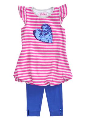 Flapdoodles Sequin Heart Stripe Dress Set Toddler Girls