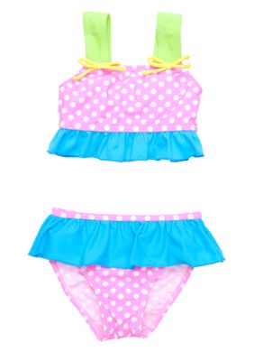 J Khaki 2-Piece Polka Dot Ruffle Swimsuit Toddler Girls