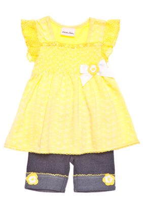 Little Lass Floral Embroidered Denim Short Set