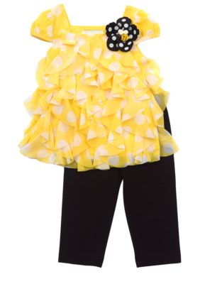 Rare Editions Yellow Dot Chiffon Set Toddler Girl