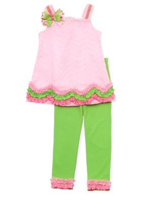 Rare Editions Pink Eyelet Capri Set Toddler Girls