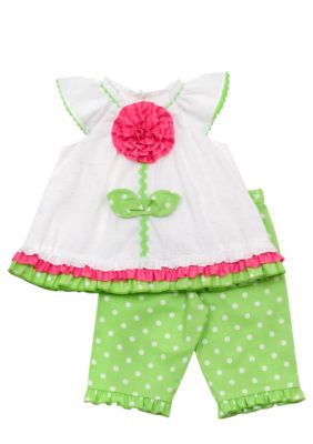 Rare Editions Flower Dot Capri Set Toddler Girls