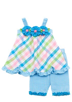 Rare Editions Seersucker Plaid Capri Set Toddler Girls