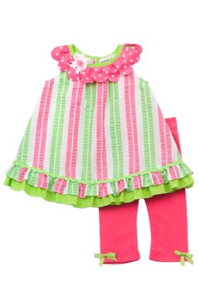 Rare Editions Stripe Seersucker Capri Set Toddler Girls