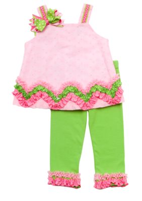 Rare Editions Pink Eyelet Capri Set