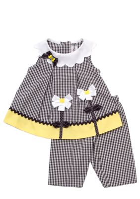 Rare Editions Gingham Floral Capri Set